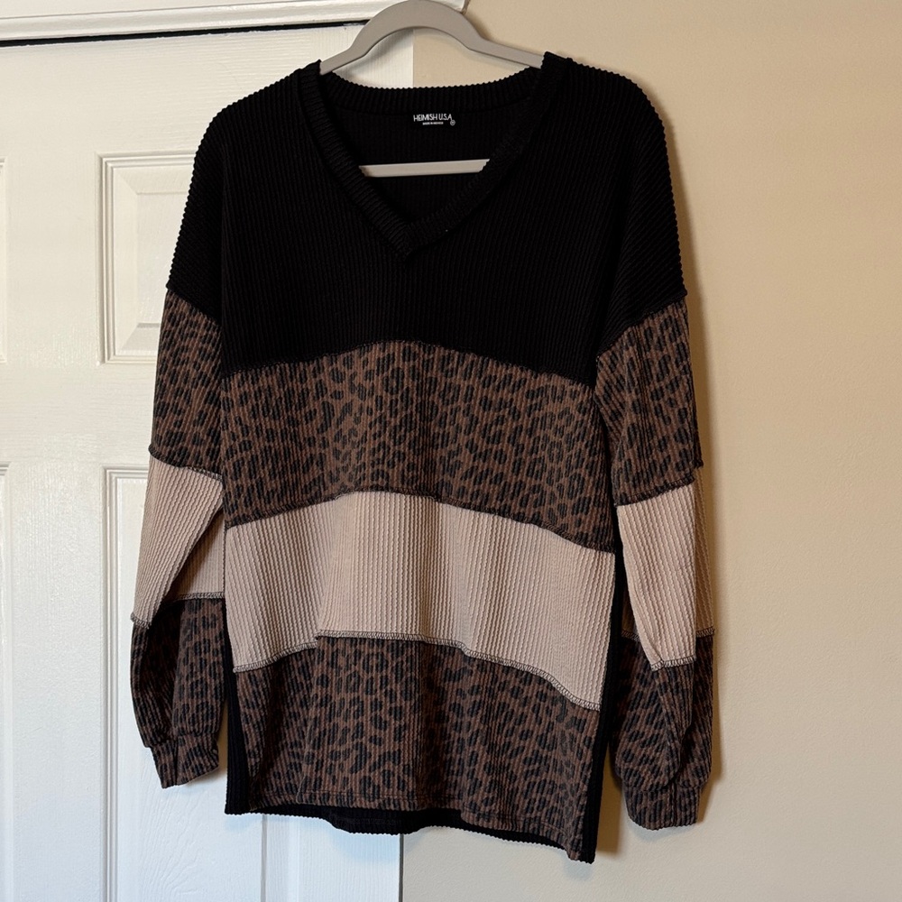 HEIMISH USA Black and Tan Leopard V-Neck Shirt